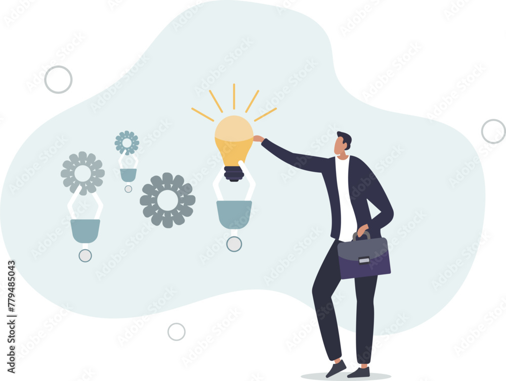 industry or production factory concept, robot hand help put together cogwheels system with lightbulb idea.flat vector illustration industry or production factory concept, robot hand help put together cogwheels system with lightbulb idea.flat vector illustration
