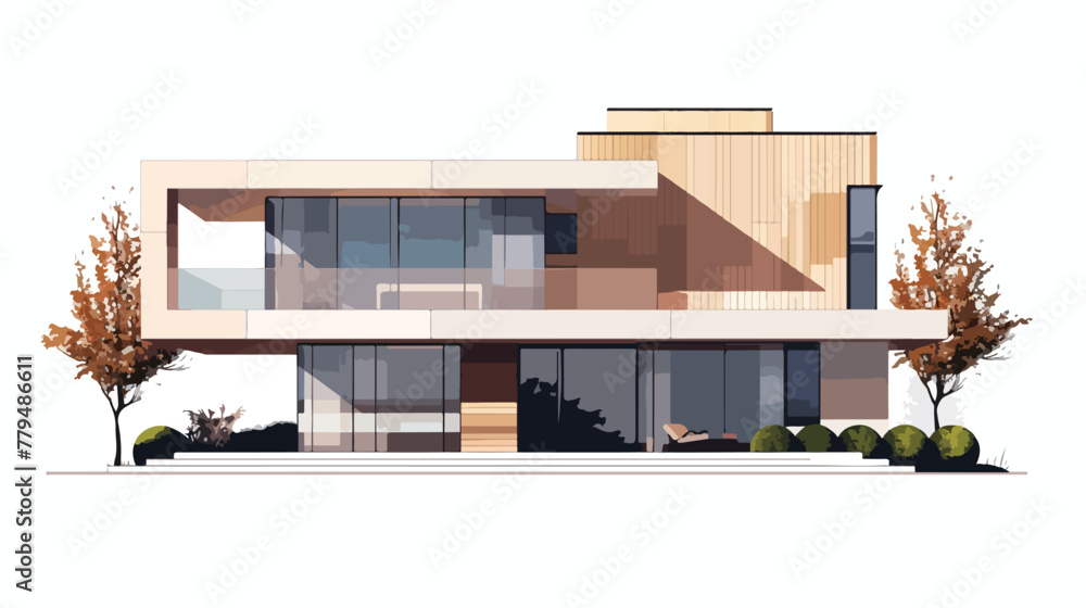 Modern house sketch Flat vector isolated on white background