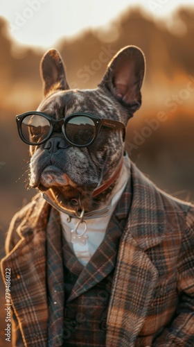Casual yet chic anthropomorphic man dog posing outdoors  AI generated illustration © Olive Studio