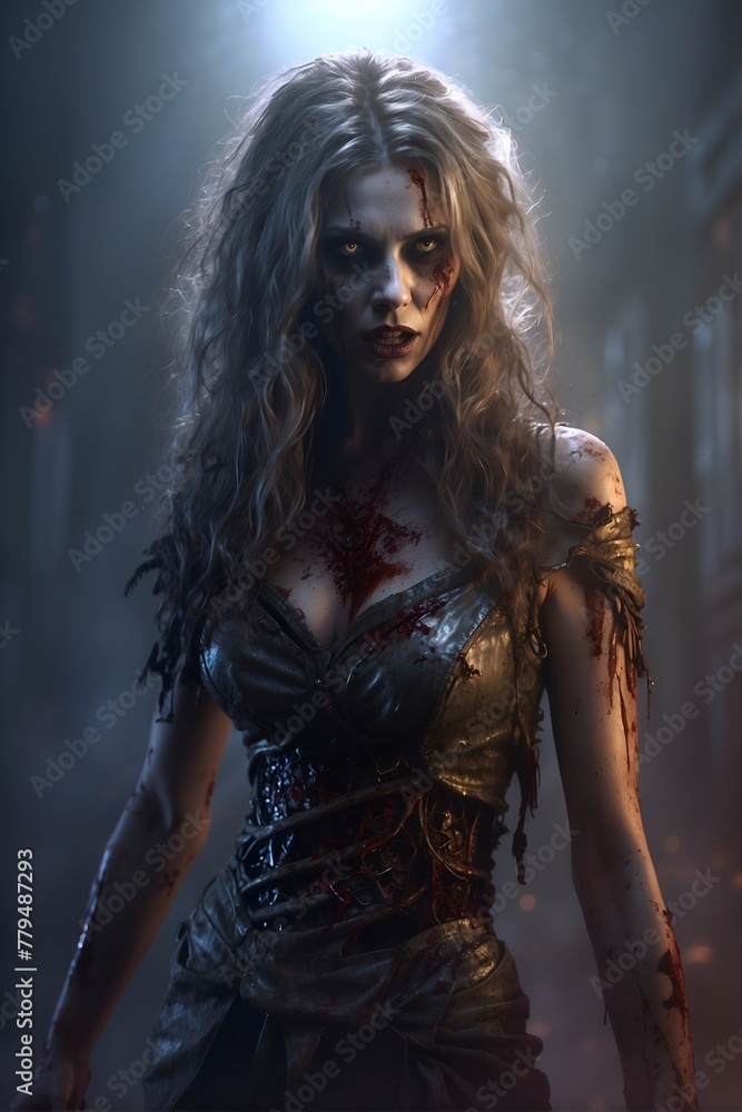 Bloody Terror of Gorgeous Female Zombie