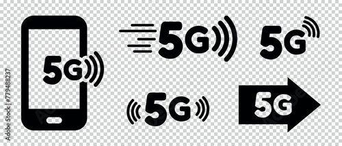 Wireless Technology 5G Icons Set  - Different Vector Illustrations Isolated On Transparent Background