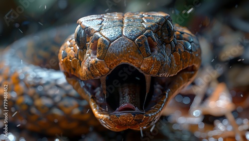 A closeup shot of a symmetrical reptile, a terrestrial animal known as Chelonoidis, with its mouth open. This macro photography captures the wildlife in darkness, highlighting the arthropod features
