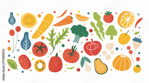Fototapeta Naklejka Na Ścianę i Meble -  Natural food banner in flat style. Fruits and vegetables