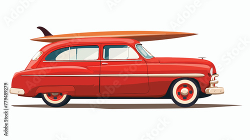 Surfboard Classic Beach Red Car Vector Clip art Illustration