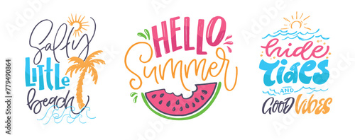 Summer vibes - cute hand drawn doodle letetring quote. Lettering ptint t-shirt design, mug print about summer.