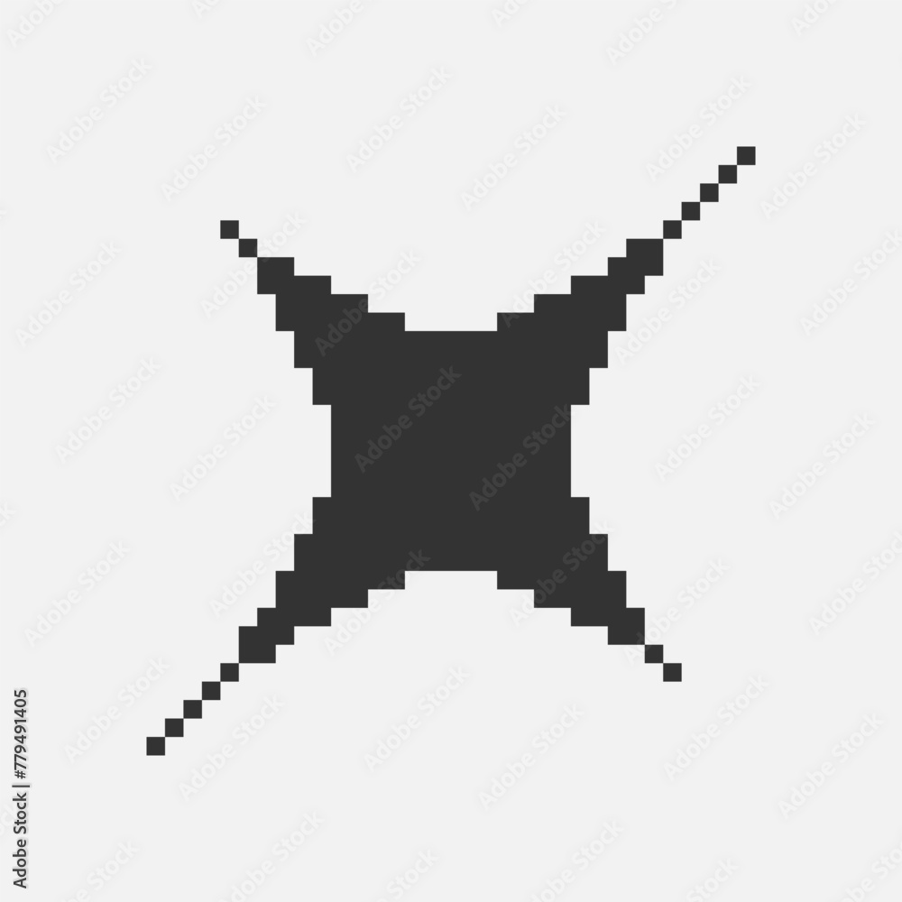 Fototapeta premium black and white simple flat 1bit vector pixel art icon of star or sparkle. shine effect sign