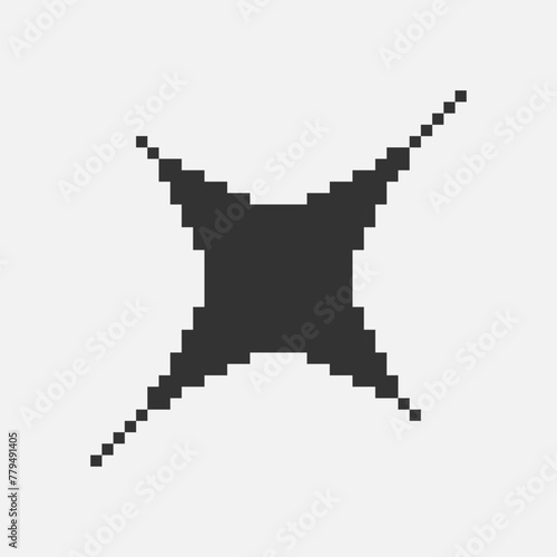 black and white simple flat 1bit vector pixel art icon of star or sparkle. shine effect sign
