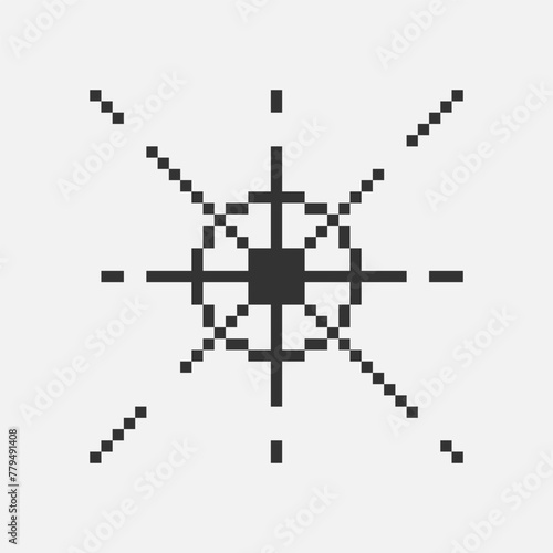 black and white simple flat 1bit vector pixel art icon of star or sparkle. shine effect sign