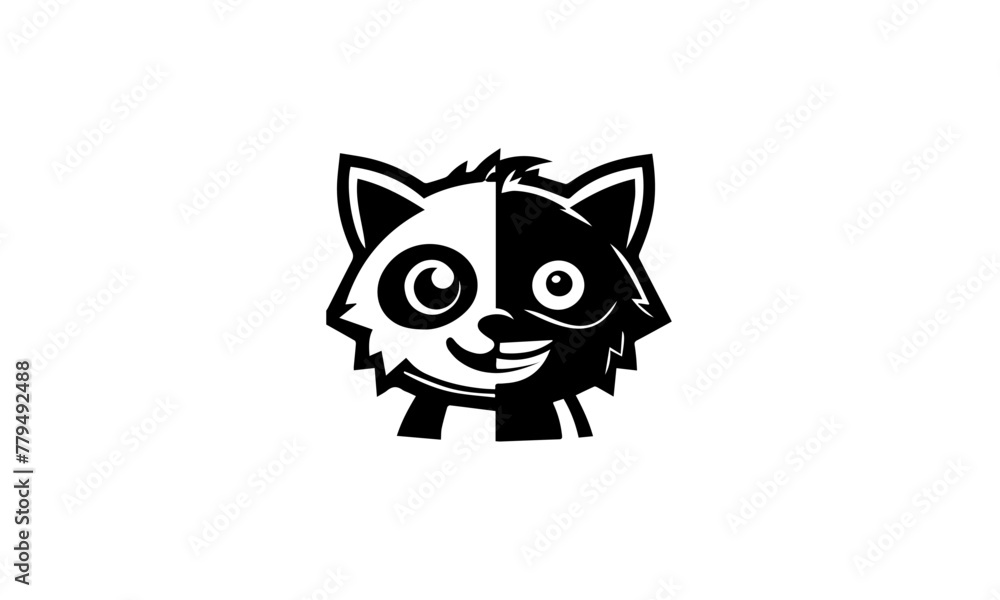 Raccon mascot logo icon in black and white , raccon mascot logo desgin
