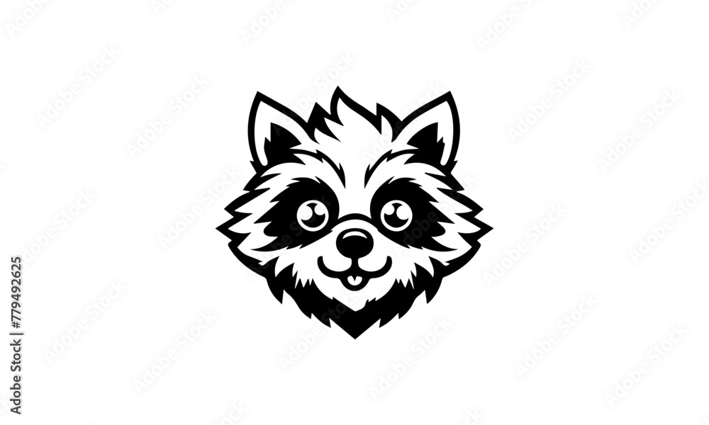 Raccon mascot logo icon in black and white , raccon mascot logo design