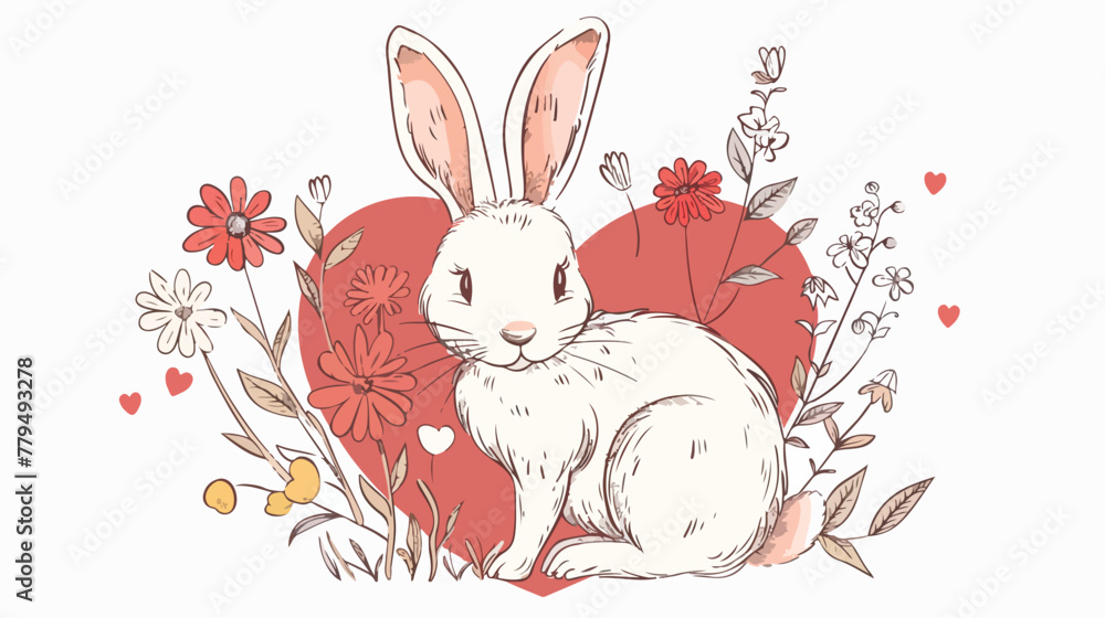Rabbit with flower on heart vector bunny easter doodle