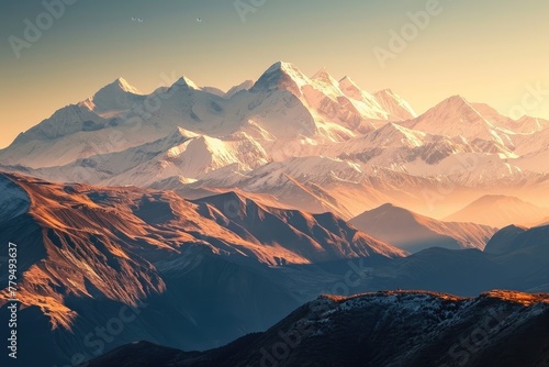 Majestic view of snow-capped mountain  during sunrise, AI generated © Tanu