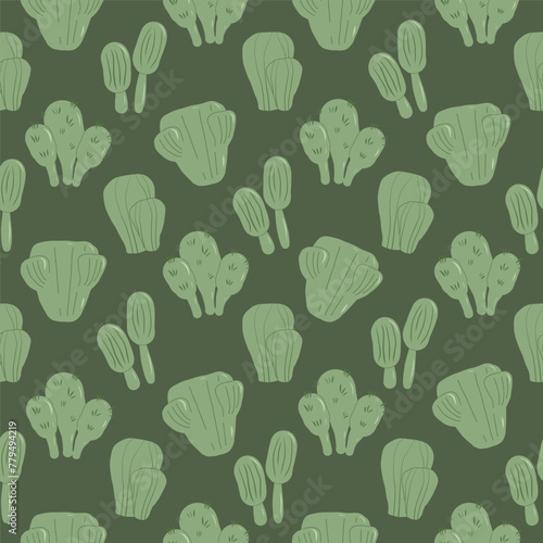Cactus seamless pattern. Mexican exotic plant endless background. Nopal loop cover. Vector hand drawn illustration.