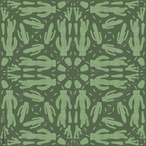 Cactus seamless pattern. Mexican exotic plant endless background. Nopal loop cover. Vector hand drawn illustration.
