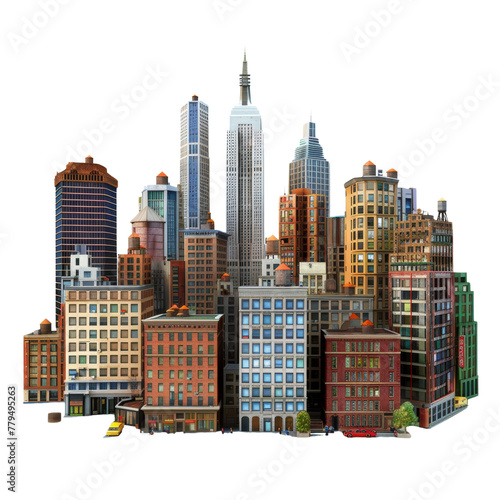 Modern buildings in large city on transparent background