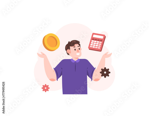 as financial manager, accountant and treasurer. managing company or business finances. budget planning. male staff, workers or employees. profession or job. illustration concept design