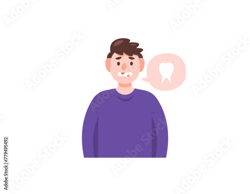 a man or boy shows his toothless teeth. dental health and condition. missing teeth. grimaced. health problems. flat style character illustration design. graphic elements