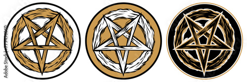 Set golden pentagram sign. mystrious pentacle symbol vector illustration photo