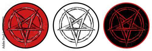 Set invert pentagram sign. pentacle evil symbol vector illustration