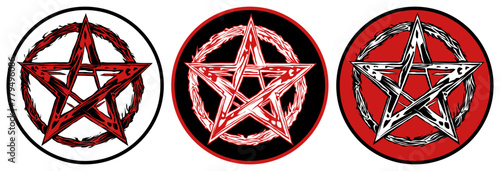 Set pentagram sign. pentacle symbol neon tribal design vector illustration
