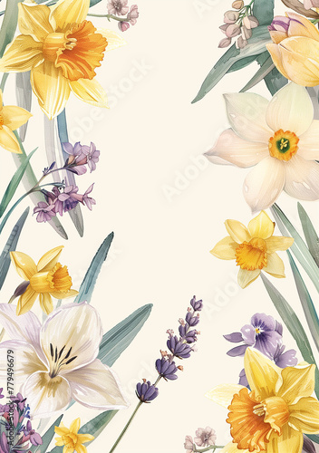 A blank card frame with flowers  mockup  frame for a greeting card  poster or background