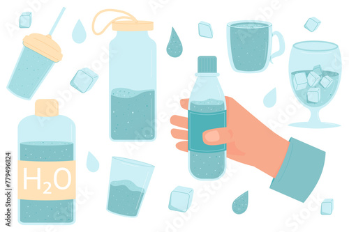 Set of water drink. Vector isolated illustration