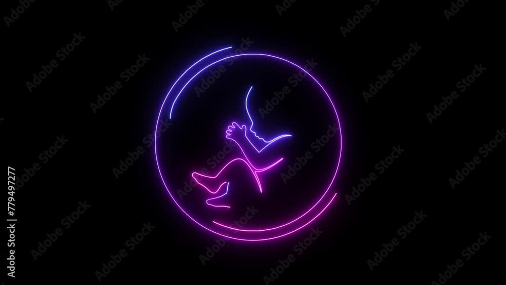 Blue and purple-glowing child from the future and a placenta in the uterus. Glowing neon embryo child icon in line style. A human baby in the womb Blue and purple-glowing child from the future and a placenta in the uterus. Glowing neon embryo child icon in line style. A human baby in the womb