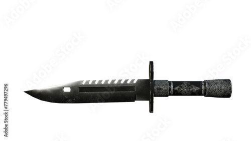 a knife with a black handle on a white background