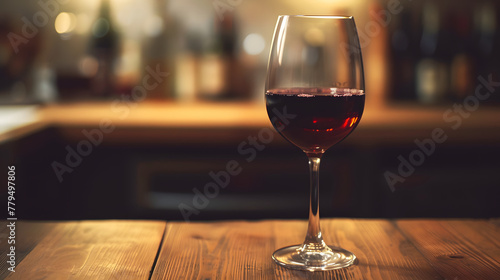 Inviting Red Wine in a Glass with Warm Bokeh Background on a Wooden Surface