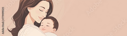 Smiling portrait of a mother holding her baby, cute, simple 2d style pastel colors