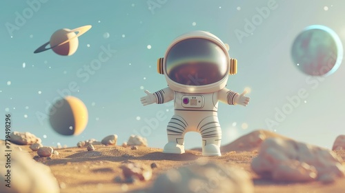 Cute astronaut character in a simple yet charming space scene AI generated illustration