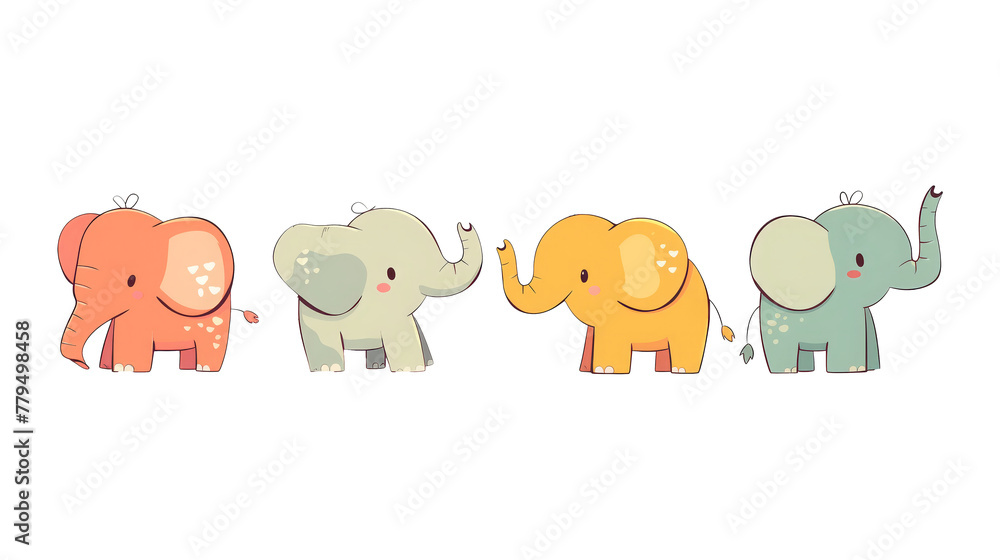 Obraz premium Adorable Cartoon Elephants in Pastel Colors isolated