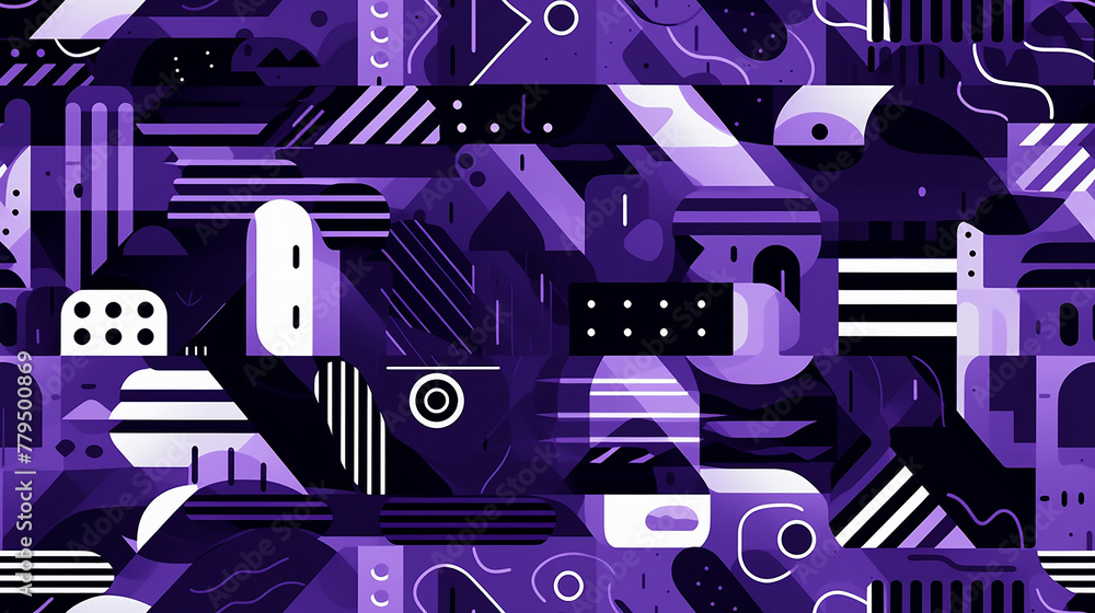 creative graphic background, violet, white and black shapes, dots and lines , repetitive tile background