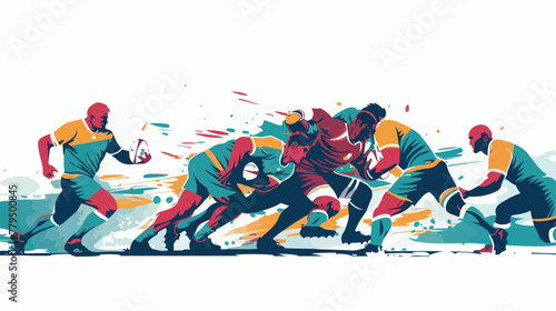 Rugby team players tackling during scrimmage Flat vector photo