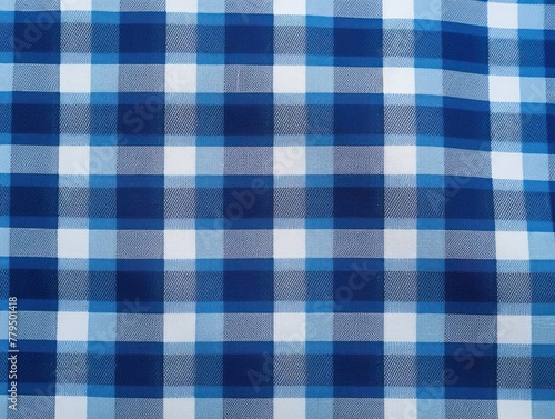 Blue close-up checkered textile background texture with copy space for text photo or product presentation