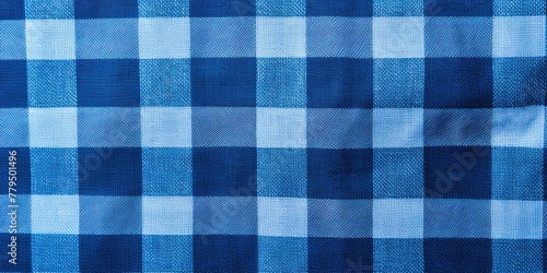 Blue close-up checkered textile background texture with copy space for text photo or product presentation