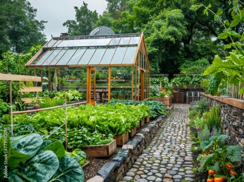 Modern greenhouse with an eco-friendly design.State-of-the-art greenhouse integrating nature and modern design for efficient, eco-friendly agricultural practices