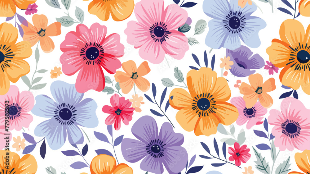 Seamless floral background. Multicolored flowers. Sea