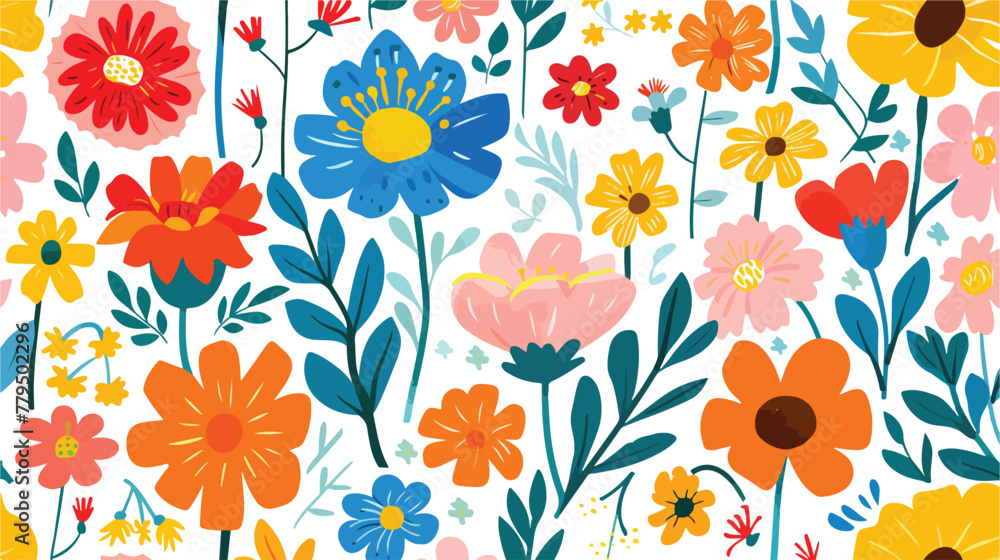 Seamless floral background. Multicolored flowers. Sea