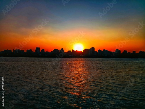 Night and Sunset view at River Nile at fishboat in Cairo in Egypt (ID: 779503213)