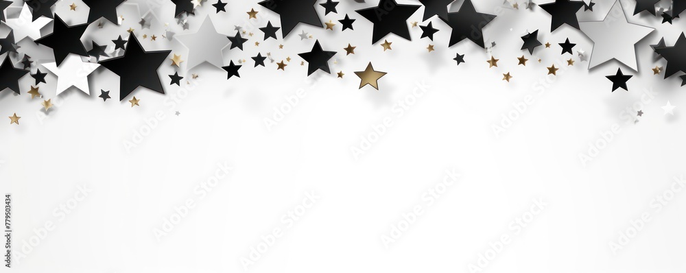 black stars frame border with blank space in the middle on white background festive concept celebrations backdrop with copy space for text photo or presentation