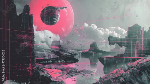 Futuristic technology and bold typography in a surrealistic landscape AI generated illustration