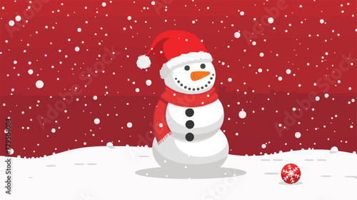 Snowman with red background a vector illustration. 