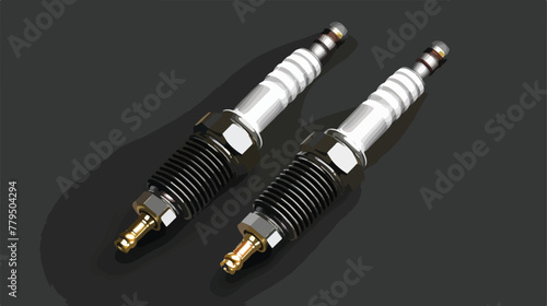Spark plugs isolated on black background Flat vector