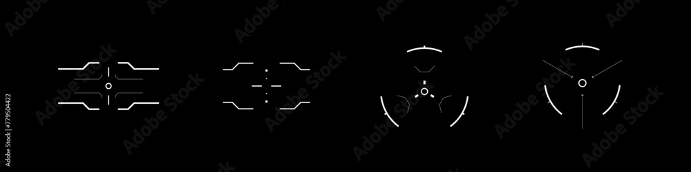 Cyberpunk style set of futuristic design targets, aims and crosshairs. A pack of cyber aims. A vector pack of cyberpunk elements