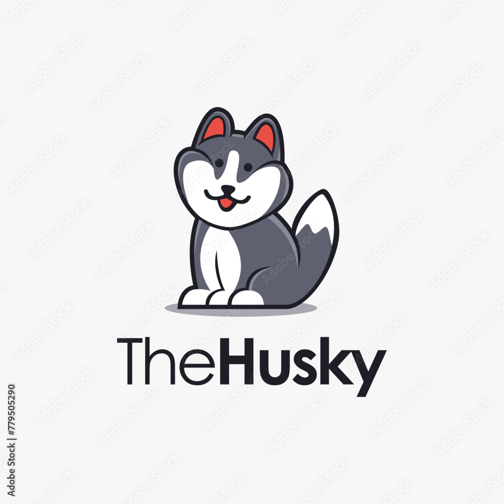 Fat cute siberian Husky dog logo mascot vector template on white background Fat cute siberian Husky dog logo mascot vector template on white background