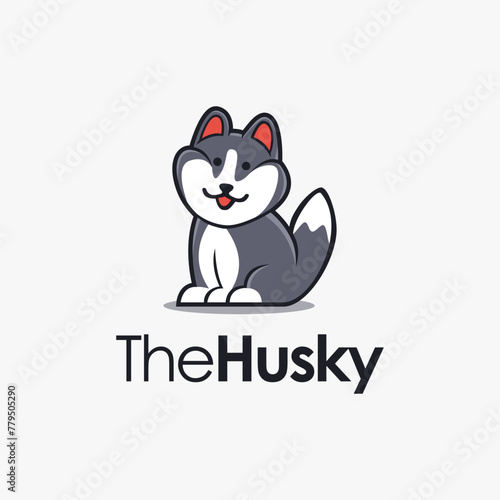 Fat cute siberian Husky dog logo mascot vector template on white background