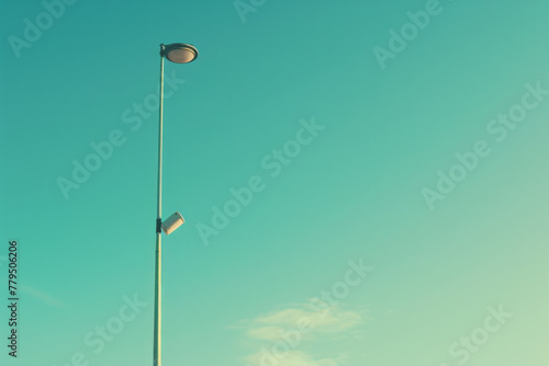 Isolated lamppost against blue sky photo