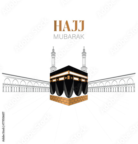 HAJJ.Kaaba Vector for Hajj Mabroor in Mecca Saudi Arabia. Hajj Mabrour And The Holy Mecca Greeting Islamic Illustration Background 