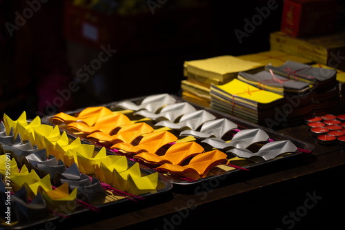 Gold and Silver Origami Paper Ingots For Worship in Chinese Temple